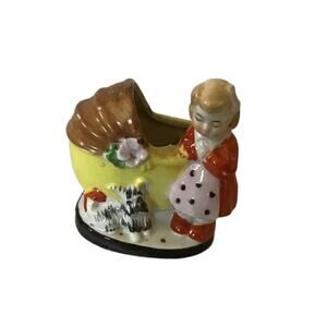 Vintage Lady with Stroller and Dog Planter/Figurine Marked Japan